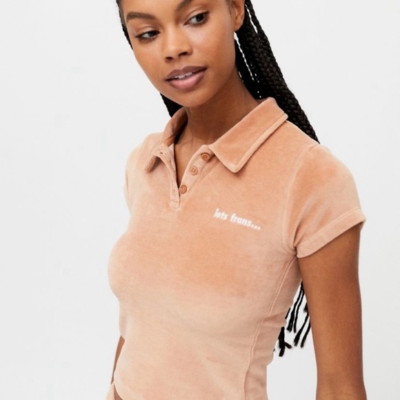 RARE! NEW! Urban Outfitters Lets Frans Velour Shrunken Polo Top and Shorts - Picture 2 of 13